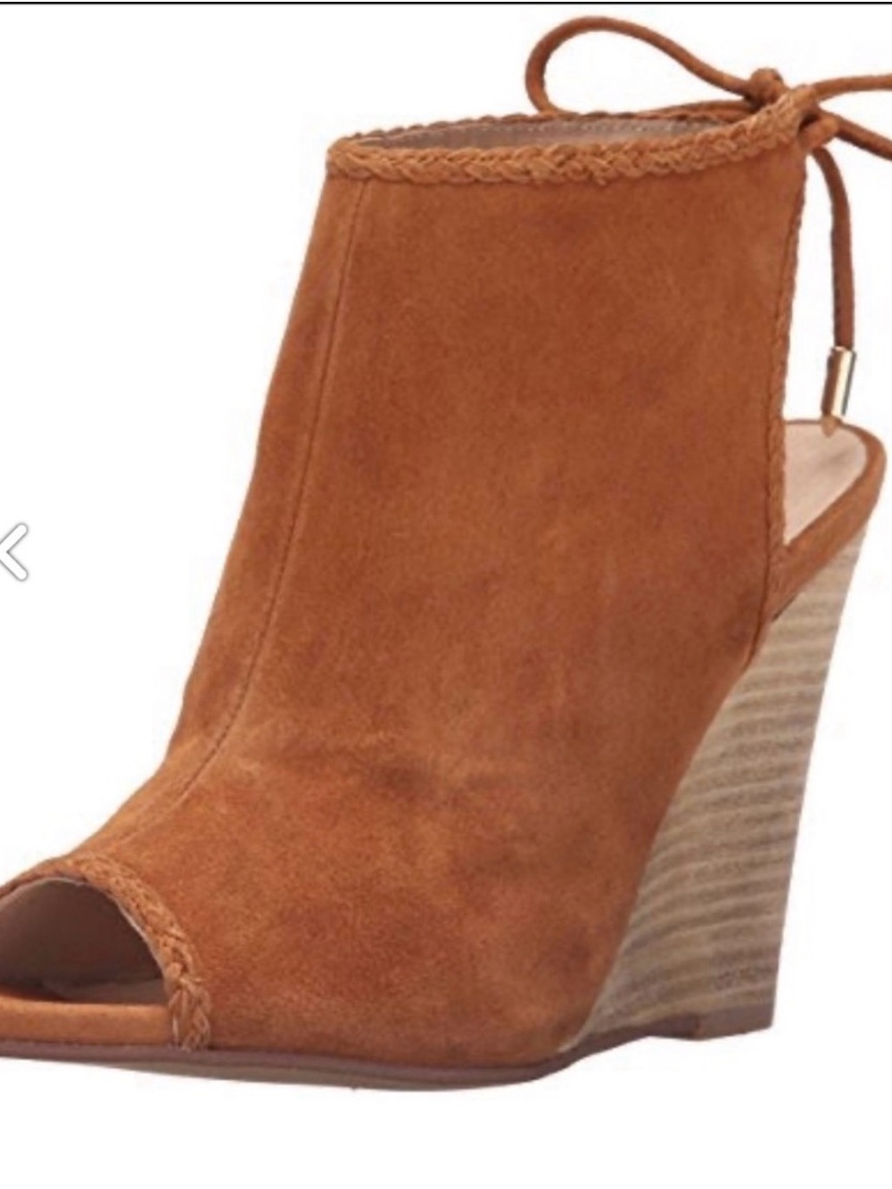 Chinese laundry tan suede wedge heels sandal with ankle straps and open toe size